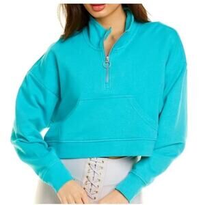 WeWoreWhat Teal Cropped Cotton Quarter Zip SweatShirt Size Large